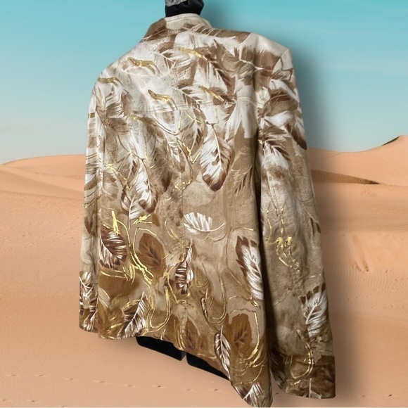 🔥 Chico's Additions Feathers Jacket Chicos 2 Misses L Cotton Gold Brown Dressy - Picture 2 of 11